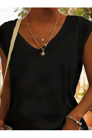 Modasize Kadın Kısa Kollu V Yakalı Viskon Bluz Siyah