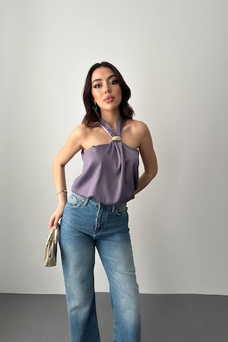 Duygudan Lila Toka Detaylı Bluz - Lila Çok Renkli