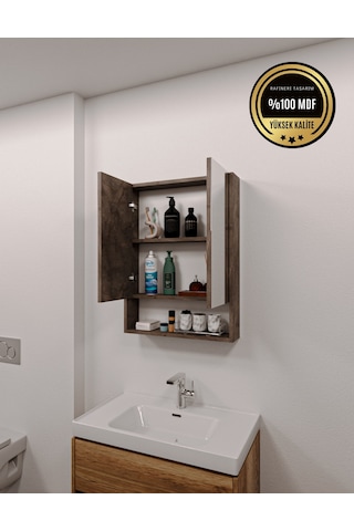 Lotus Mdf 2 Kapaklı Aynalı Banyo Dolabı Lavabo Üstü Dolap Çok Amaçlı Banyo Dolabı Gri