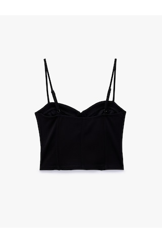 Koton Slim Fit Viskon Kalp Yaka Askılı Korse Crop Bluz Siyah 7wal30047ık