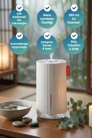 Kablosuz Şarjlı Hava Nemlendirici Oda Kokusu Difüzörü - 280 Ml Led Işıklı Hf02