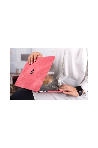 Apple Macbook Uyumlu Pro 13 Kumaş Dokulu Soft Touch Sert Hard Case Usb-c Darbe Çizilme Koruyucu Kılıf Pembe