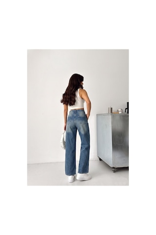 Kene Jeans Ön Taşlı Yeşil Tint Denim Wide Leg/bol Paça Pantolon Yeşil Tintli