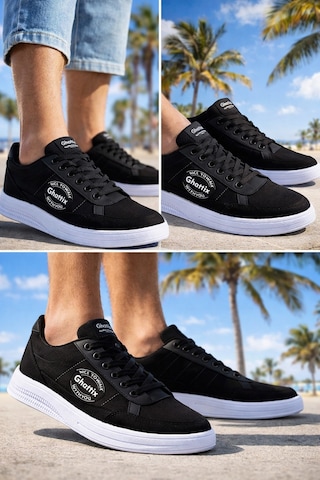 Ghattix Yeni Sezon Erkek Keten Sneaker Ayakkabı Siyah Siyah