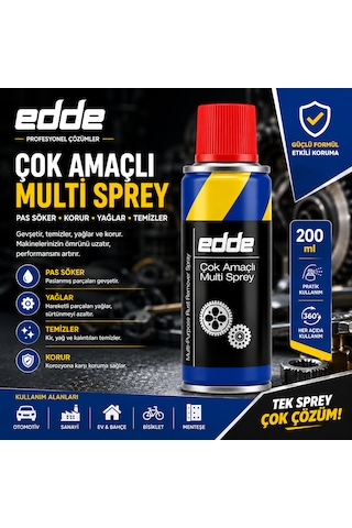 Edde Araba Araç Oto Çok Amaçlı Multi Sprey 200ml Pas Sökücü Yağlayıcı