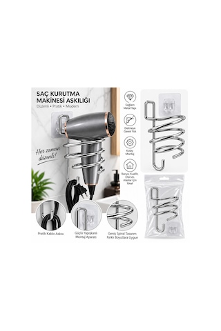 Storeşahin Krom Metal Fön Makinesi Askısı Yapışkanlı Shn0720