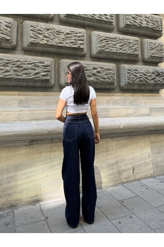 Out Of Standart Kadın Extra Wide Leg Yüksek Bel Geniş Paça Jean Pantolon Mavi