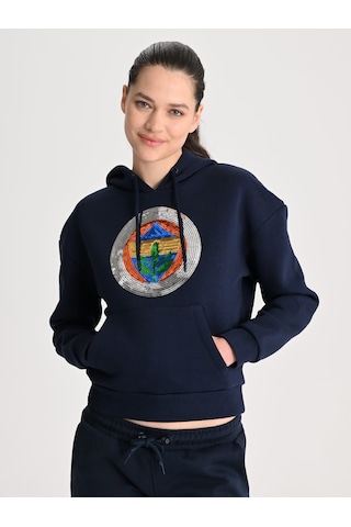 Fenerbahçe Lacivert Tribün Pul Payetli Kadın Oversize Sweatshirt Fb Laci Yeni