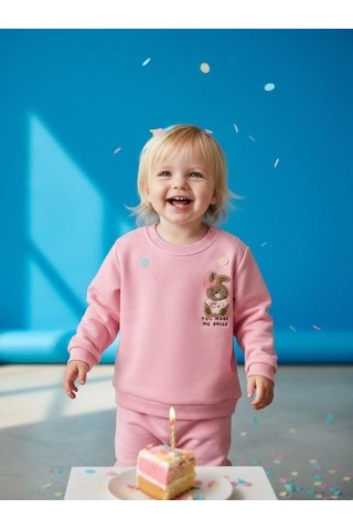 Zekids Kız Bebek Pamuklu Punch Tavşan Nakışlı Sweatshirt-16336 Pembe