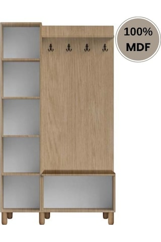 Ladin Mdf Raflı Askılıklı Ayaklı Tasarım Portmanto Ayakkabılık Bej