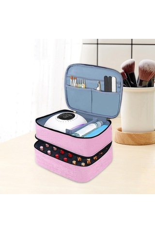 Oje Organizatör Çantası Taşınabilir Tırnak Alet Çantası Manikür Setleri Pembe Mavi