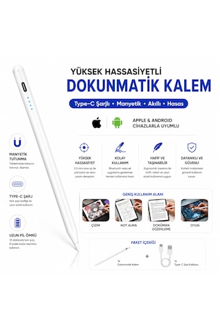 Manyetik Şarjlı Stylus Kalem Type-c Şarjlı Tablet Kalemi Hassas Uçlu Dokunmatik Kalem 1