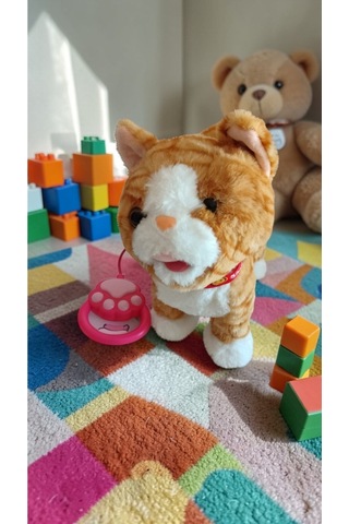 Tasmalı Ses Kayıt Eden Kafa Okşayınca Miyav Kuyruk Salllayan Müzik İile Yürür Büyükboy :30cm Pilli Çok Renkli