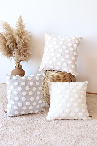 Bohem Özel Tasarım Punch Panç Desen Kare Dekoratif Kırlent Kılıfı 43x43 Cm Point Gri Jakar Desenli 30% Pamuk 70% Çok Renkli