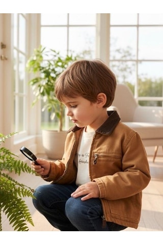 Zekids Erkek Çocuk Pamuklu Fitilli Yaka Detaylı Astarlı Cepli Mevsimlik Ceket-16320 Camel