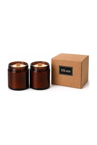 2&apos Li Sandalağacı Kokulu Mum Seti Toplam 420 Ml 260 Gr - Ahşap Fitil, Amber Cam, Uzun Yanma Süresi, Dekoratif Ve Hediye Kutulu 50 x 22