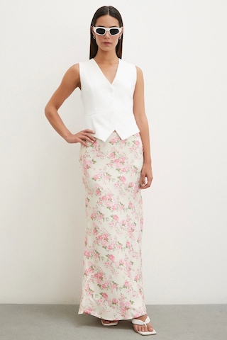 Never More Çiçek Desenli Saten Etek Lila