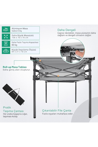 Kingcamp Granite Plus Xxl Alüminyum Katlanır Kamp Masası Silver Gri