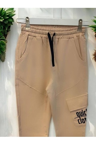 Erkek Çocuk Yumuşak Dokulu Pamuklu Paçası Lastikli Eşofman Alt-14572 Bej