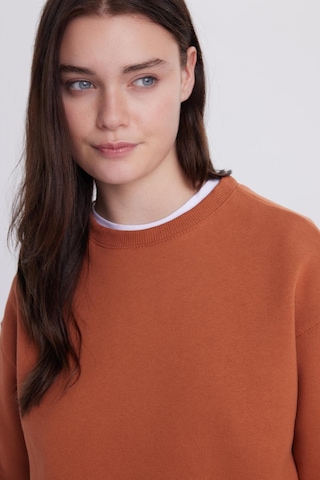 Tudors Kadın Oversize Geniş Kesim Pamuklu Bisiklet Yaka Kiremit Sweatshirt-39932 Kiremit