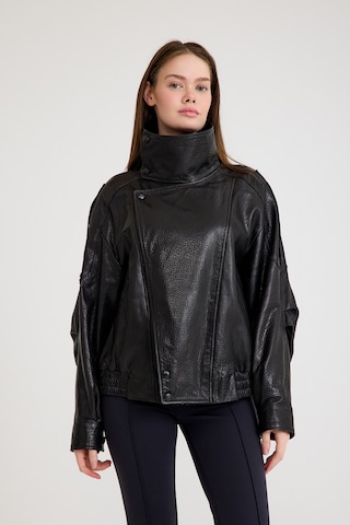 Oversize Bayan Deri Ceket Kısa Vb-22-bk-2847-24114 Siyah