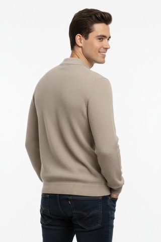 Erkek Regular Fit Polo Yaka Petek Triko Kazak Bgl-st04825 Bej