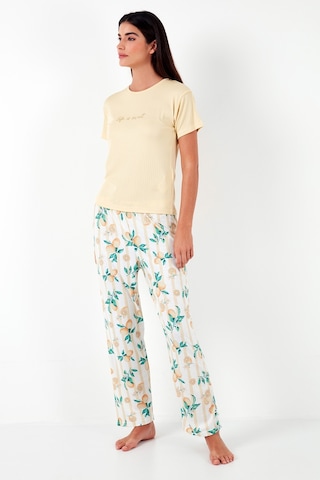 Lela Regular Fit Bisiklet Yaka Kısa Kollu Bayan Pijama Takımı 65770105 Sarı