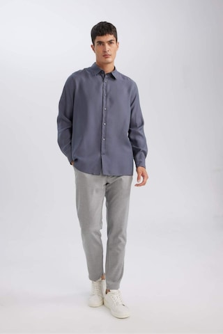 DeFacto Relax Fit Polo Yaka Twill Modal Karışımlı Basic Düz Uzun Kollu Gömlek D3376AX24AUAR174 Antrasit