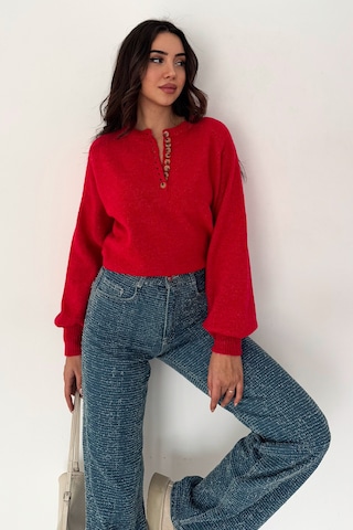 Noa & Noa Kadın Düğmeli Triko Kazak Red Stitch Kırmızı