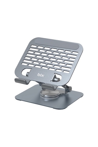 Bix Ps01 360 Dönebilen Isı Dağıtımlı Katlanabilir Metal Tablet Standı Apple Uyumlu iPad Tutucu Gri