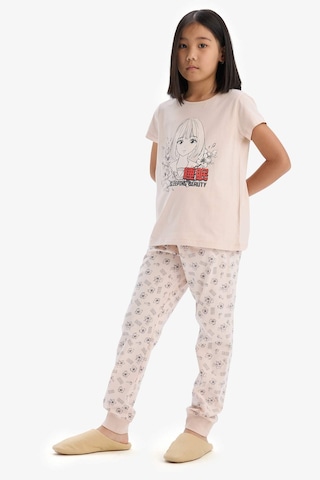 DeFacto Kız Çocuk Pijama Takımı Baskılı Kısa Kollu Üst Beli Lastikli Uzun Alt E0542A825SMPN447 Pembe