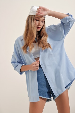 Bigdart 3900 Oversize Uzun Basic Kadın Gömlek Mavi 001