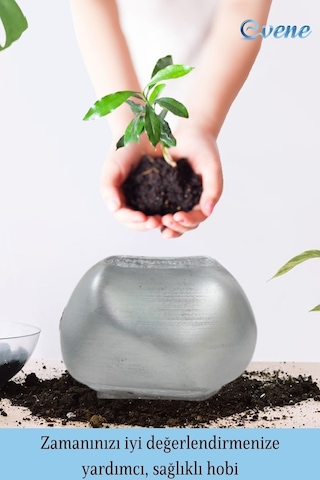 Saksı Çiçek Kaktüs Saksısı Lüx 14 Cm Elips Desen Saksı Çiçeklik - Gümüş Eskitme