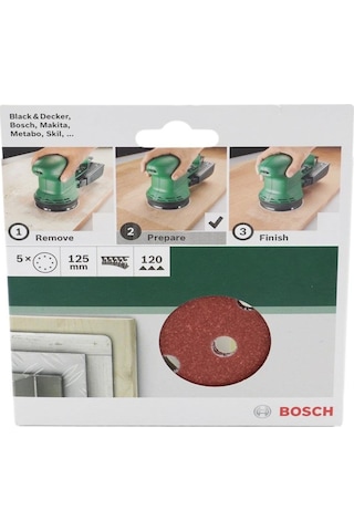 Bosch Eksantirik Zımpara Kağıdı 5'li 125 mm 120 Kum 8 Delik - 2609256A25