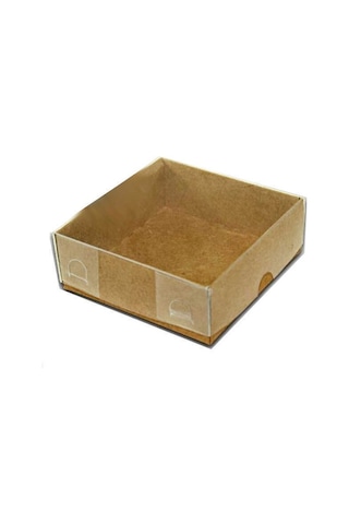 Kutu Naturel Kraft Kağıt Ve Asetat 8x8x3 Cm 50 Adet
