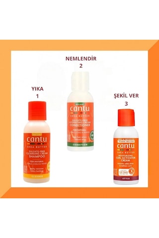 Cantu Sülfatsız Doğal Bukle Bakım Seti - 3'lü Mini Boy 89 Ml Krem Şampuan,nemlendirici Saç Kremi,bukle Belirginleştirici Krem