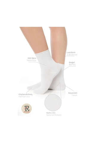 Trampler Unisex Bambu Lastiksiz Beyaz Soket Çorap Sıkmayan Çorap Beyaz