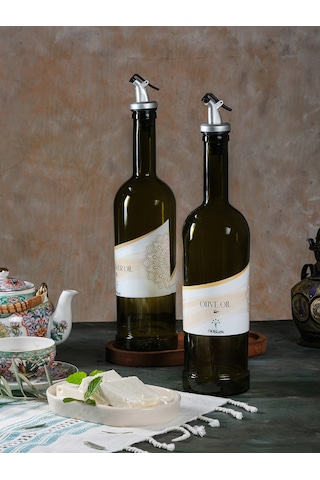 Ahşap Stantlı Amber 2'li 750 ml Zeytinyağı ve Sıvıyağ Yağdanlık Şişesi Ayçiçekyağı,Yağlık ea