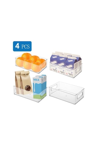 4 Adet Temizle Kiler Buzdolabı Organizatör Kovaları Ev Plastik Gıda Depolama Raf Sepet Kutusu Mutfak Tezgahları Kabinler Araçları Raflar Ve Amp Tutucular 3 Adet Gümüş Toka