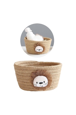 Magideal Suntek El Dokuması Pamuk İpliği Aslan Figürlü Saklama Sepeti Kahverengi - 16x9 CM