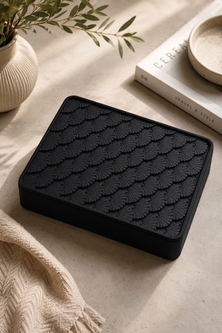 Desenli Kapaklı Dekoratif Kutu Masa Üstü Organizer Takı Aksesuar Saklama Kutusu Pla 20x12.5 Cm Siyah