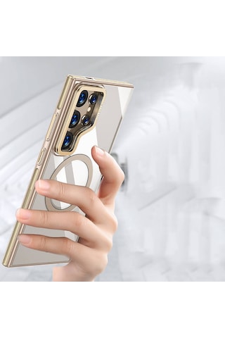 Wlons Galaxy S24 Ultra Uyumlu Kılıf Magsafe Şarj Özellikli Şeffaf Görünüm Wlons Standlı Efsane Kapak