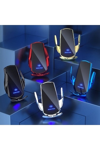 Wondernest Q3 Kızılötesi İndüksiyon Manyetik Araç Şarj Braketi, Mikro Usb + 8 Pin + Usb-c Konnektör Siyah Siyah