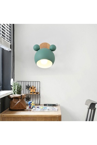 Youtek Mickey Figürlü Ahşap Duvar Lambası - 7w Led Işık, Yumuşak Orta Işık, Çocuk Odası, Yatak Odası, Modern Tasarım, Sarı Renk