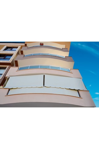 Balkon Stor Perde Kırmızı Ve Kırçıllı Krem Çizgili Akrilik Kumaş 200 X 230 Kırmızı - Krem
