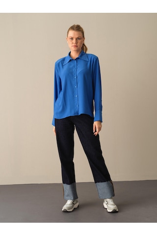 Xint Mavi Oversize Vatkalı Gömlek 750978
