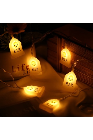 Hfambition Halloween Dekorasyon Işık Zinciri - Beyaz Mezar Figürlü 3m 20led Işıklar, 2 Adet Paket, Ev/sinema Stili Halloween Atmosferi Oluşturucu