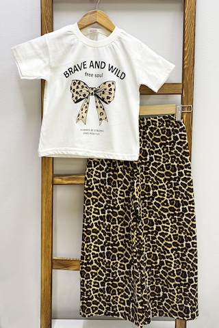 Kız Çocuk Yazlık İkili Takım Leopar Baskılı B46 Siyah