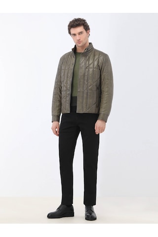 Kip Zeytin Yeşili Deri Mont Çok Renkli