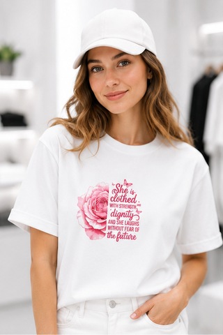 Bayloranzzo Rose Art %100 Pamuk Heavy Cotton Premium Kalite Kadın Tişört Beyaz